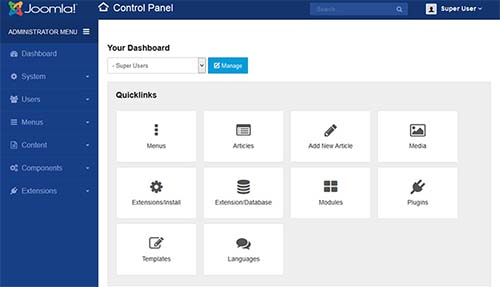 joomla dashboard